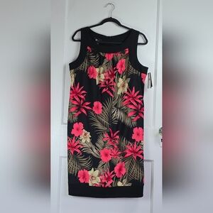 NWT AB Studio Black and Pink Tropical Sheath Dress with Pockets 16